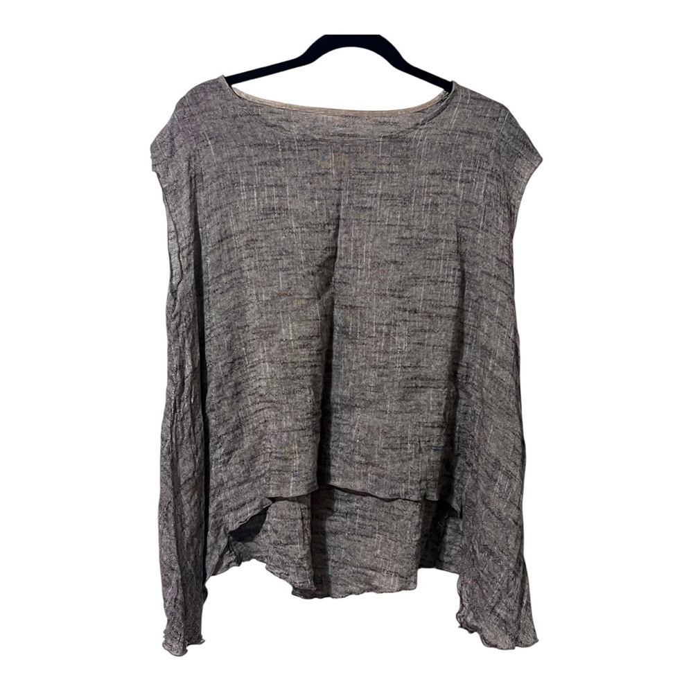 3 Potato Sleeveless Tank Top, High-Low Hem, Gray Linen, Lagenlook Oversized M/L